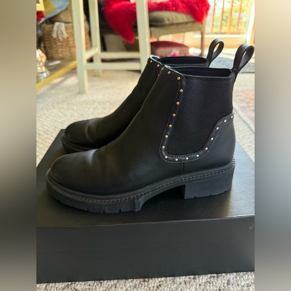 NWB Coach Women Lory Leather  Bootie Black With Gold Detail sz 6.5 - Picture 2 of 6